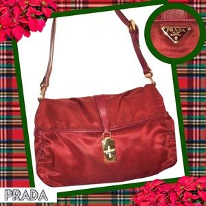 SOLD-PRADA Burgundy Tessuto Nylon Shoulder Bag